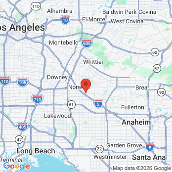 Map to Rose Dental Implant Center office in Norwalk, CA
