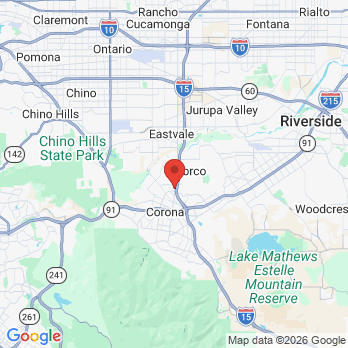 Map to Trident Dental Implant Center office in Norco, CA