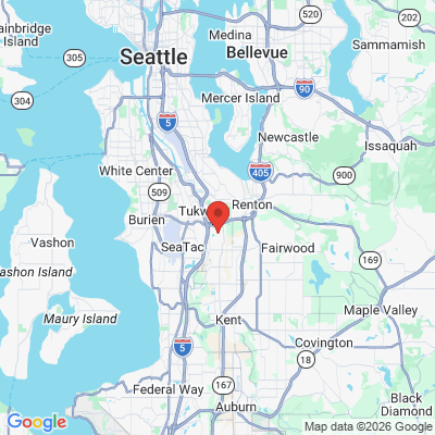 Map to Pacific Northwest Periodontics: Dr. Rapoport, Dr Song and Dr. Di Gianfilippo office in Tukwila, WA