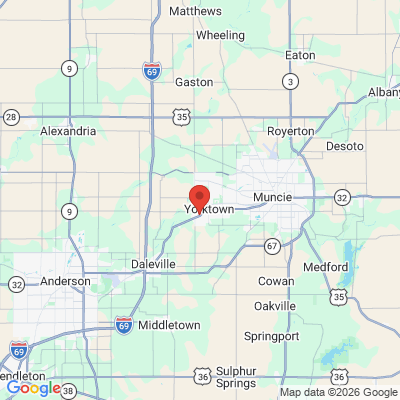 Map to Yorktown Family Dentistry office in Yorktown, IN