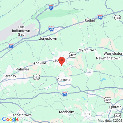 Map to Brighter Smiles Family Dental  office in Lebanon, PA