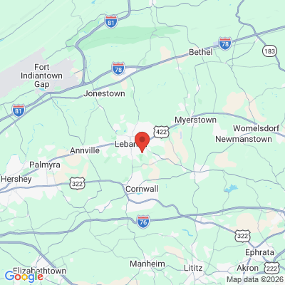 Map to Brighter Smiles Family Dental office in Lebanon, PA