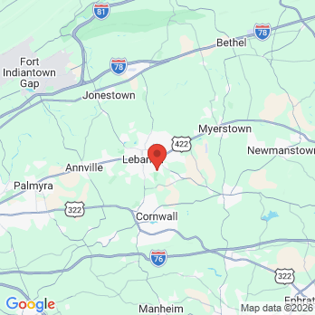 Map to Brighter Smiles Family Dental office in Lebanon, PA