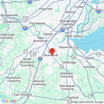 Map to Kendall Road Family Dentistry office in East Brunswick, NJ