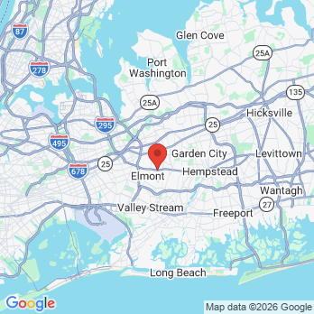 Map to Universal Dental Associates office in Elmont, NY
