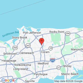 Map to Pride Dental Group office in Coram, NY