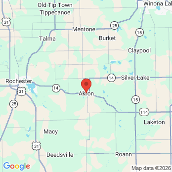 Map to Akron Dental Care office in Akron, IN